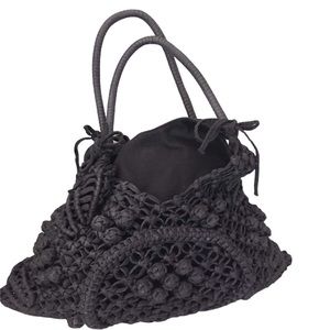David & Scotti Handbag Woven Leather Hobo Black